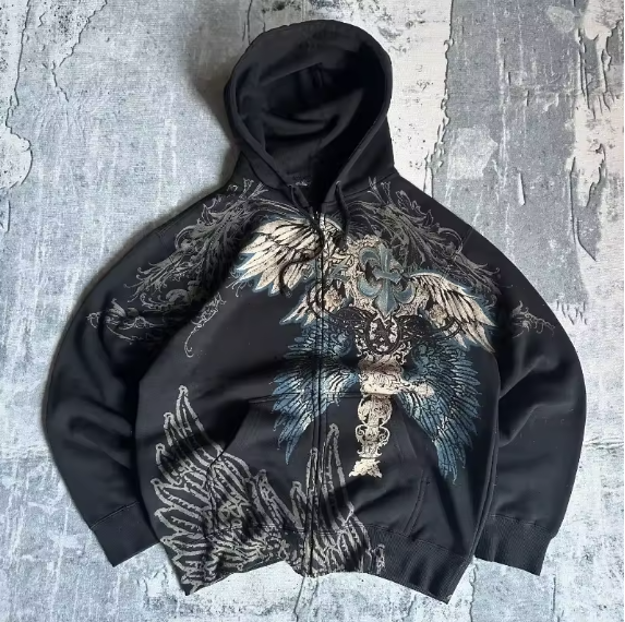 New Fashion Oversized Letter Printed Zipper Hoodie Sweatshirt Streetwear