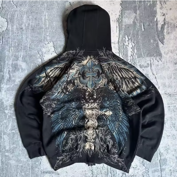 New Fashion Oversized Letter Printed Zipper Hoodie Sweatshirt Streetwear